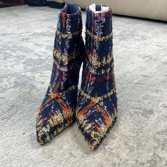 New L'Agence Multi Tweed Mariette 95mm Booties Ankle Boots Stiletto Heel Sz 6